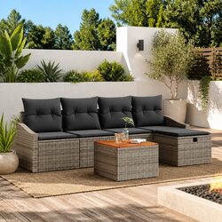 Garden Sofa Set 6 Pieces Grey Modular Configuration