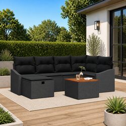 7-Piece Black Outdoor Sofa Set with Poly Rattan Design