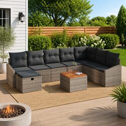 9-Piece Outdoor Sofa Set with Poly Rattan Frame