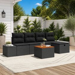 6 Piece Garden Sofa Set: Poly Rattan Outdoor Furniture