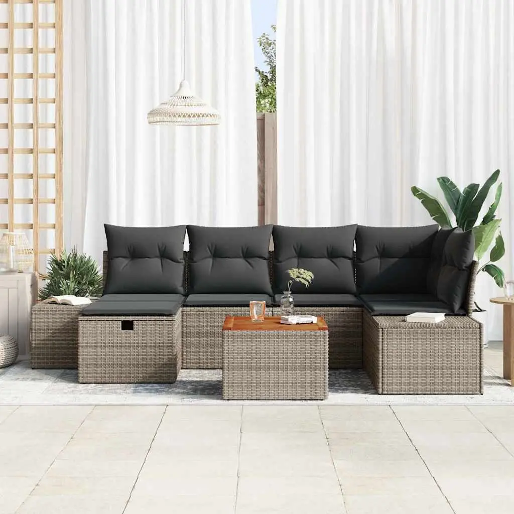 Outdoor Garden Sofa Set 7 Piece Grey Poly Rattan Patio Furniture with Cushions