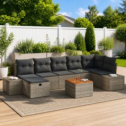 Outdoor Garden Sofa Set 8 Piece Modular Lounge Furniture Grey Poly Rattan with