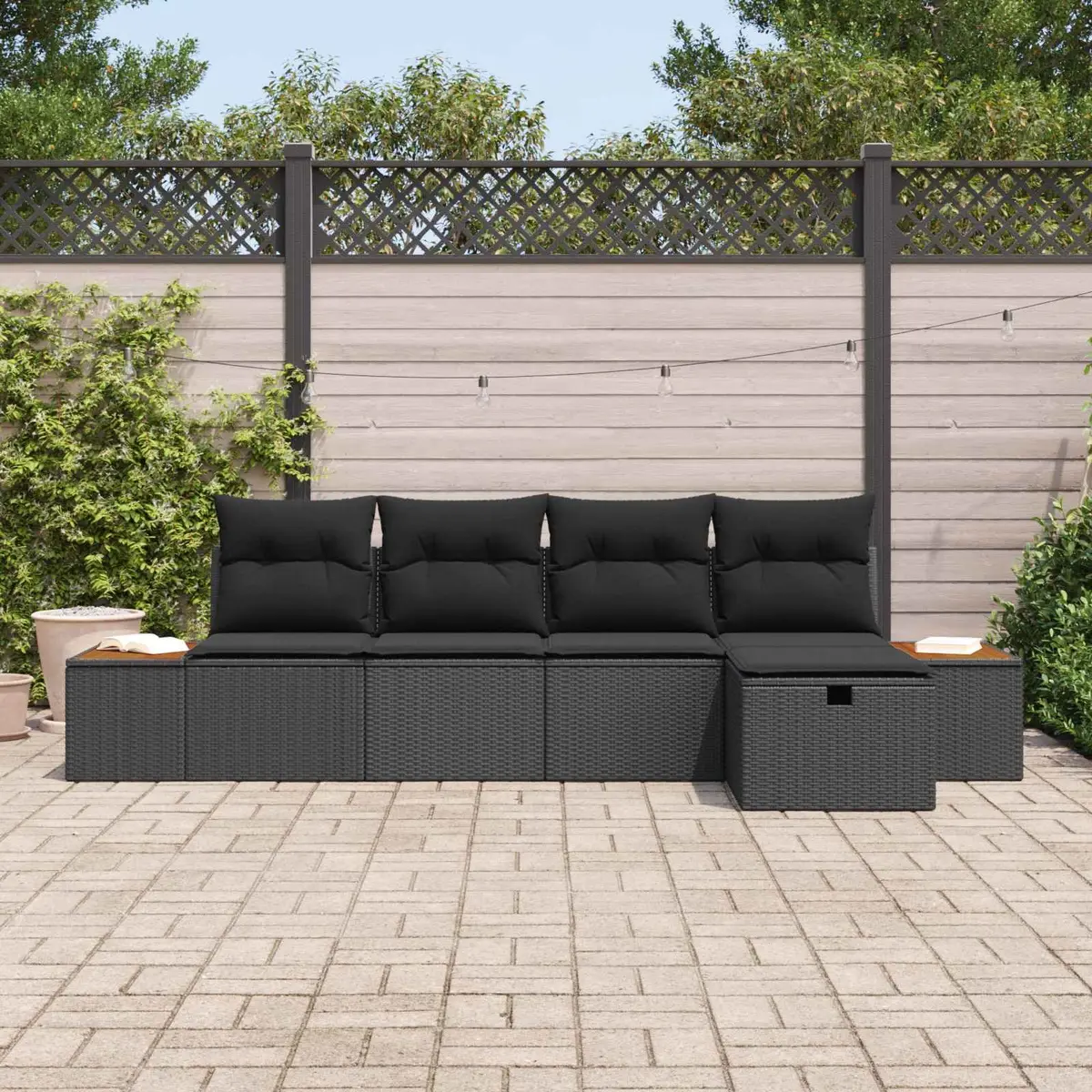 5-Piece Black Modular Garden Sofa Set