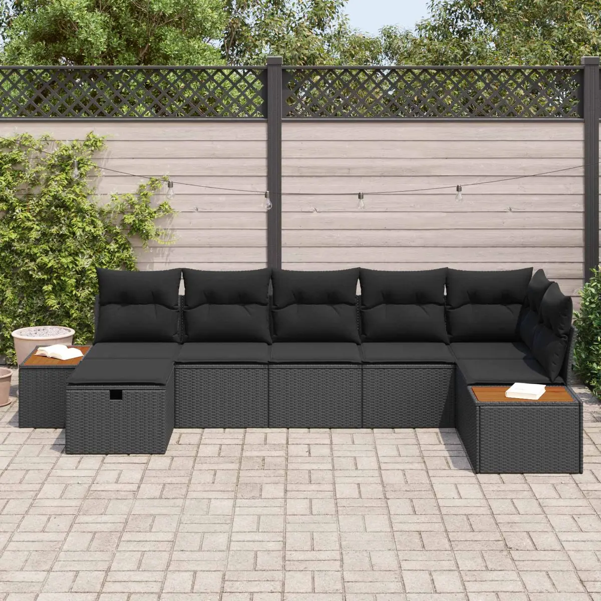 7-Piece Black Outdoor Sofa Set