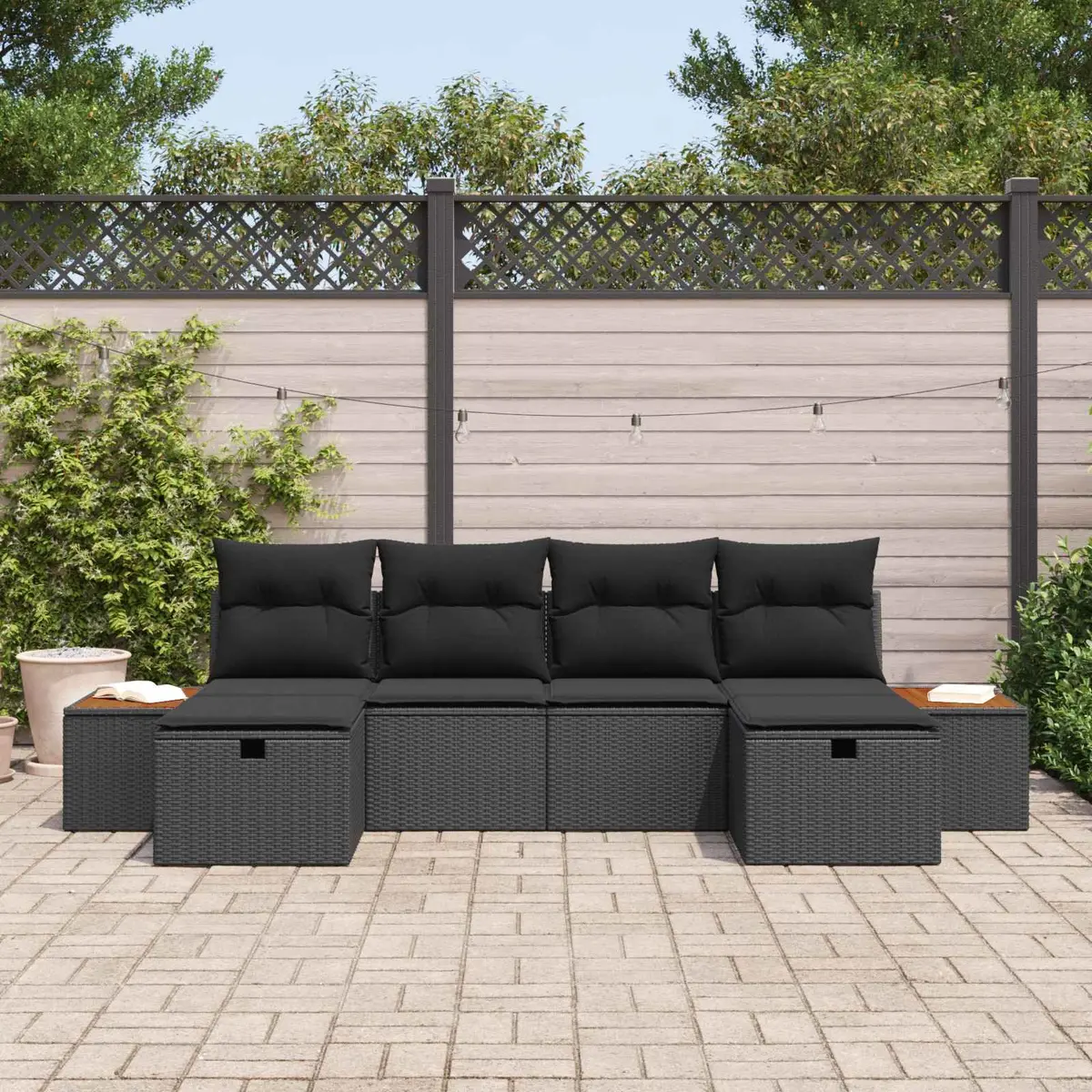Outdoor Garden Sofa Set 6 Pieces Modular Patio Seating Lounge Furniture Black
