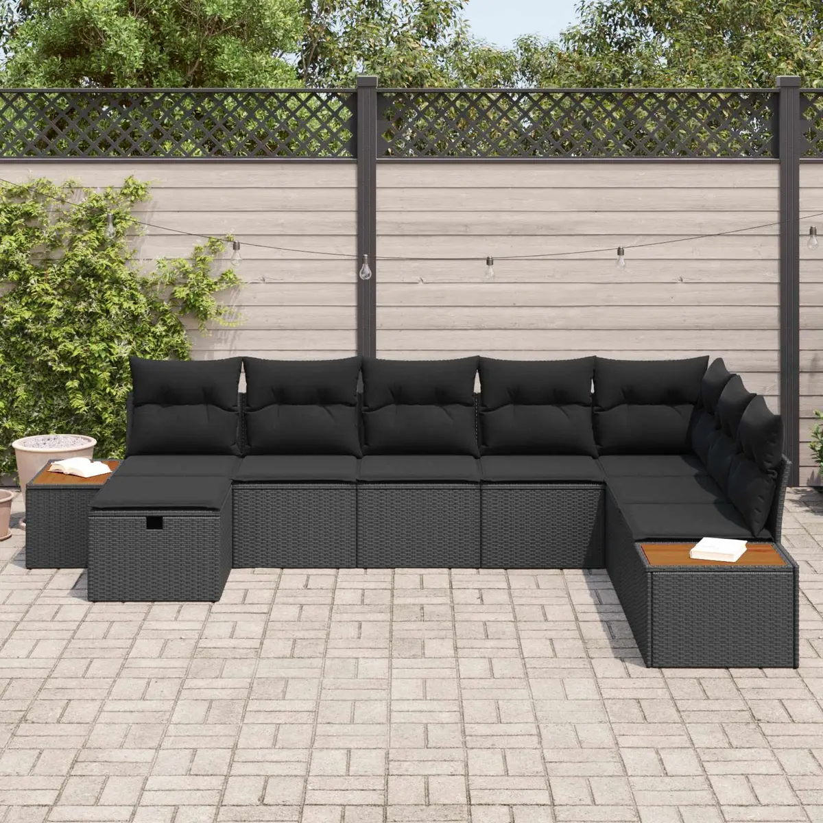Modular Garden Sofa Set Outdoor Use Black Poly Rattan with Cushion Storage