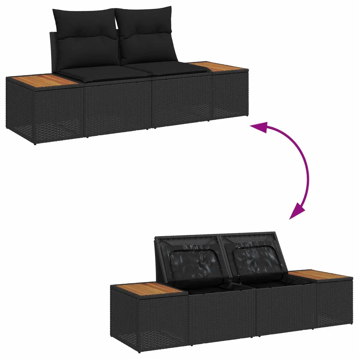 Modular Garden Sofa Set Outdoor Use Black Poly Rattan with Cushion Storage