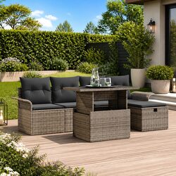 6-Piece Modular Garden Sofa Set: Grey Poly Rattan Seating