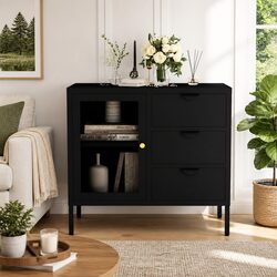 Specifications for Black Steel and Glass Sideboard Cabinet