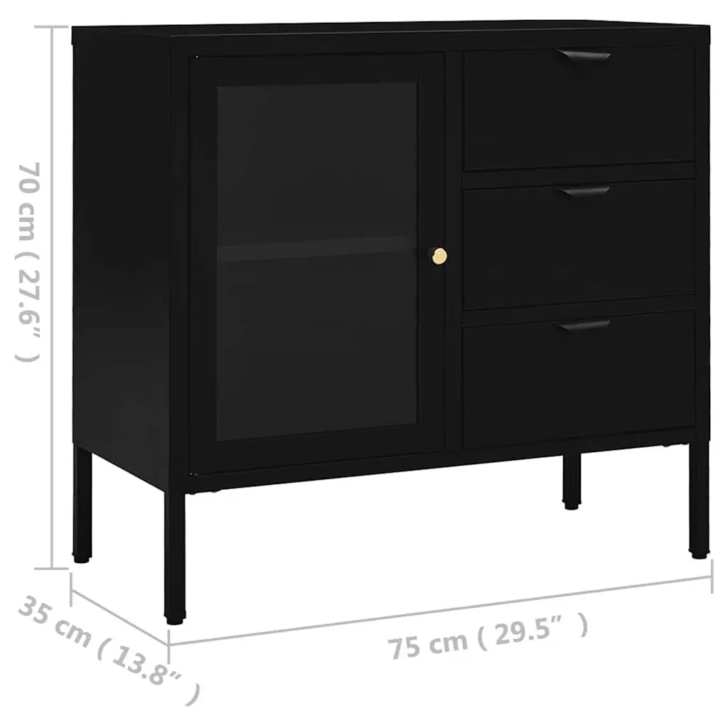 Black Steel and Glass Sideboard Cabinet