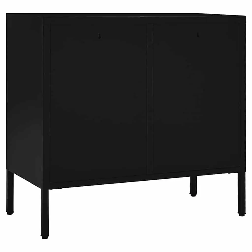 Black Steel and Glass Sideboard Cabinet