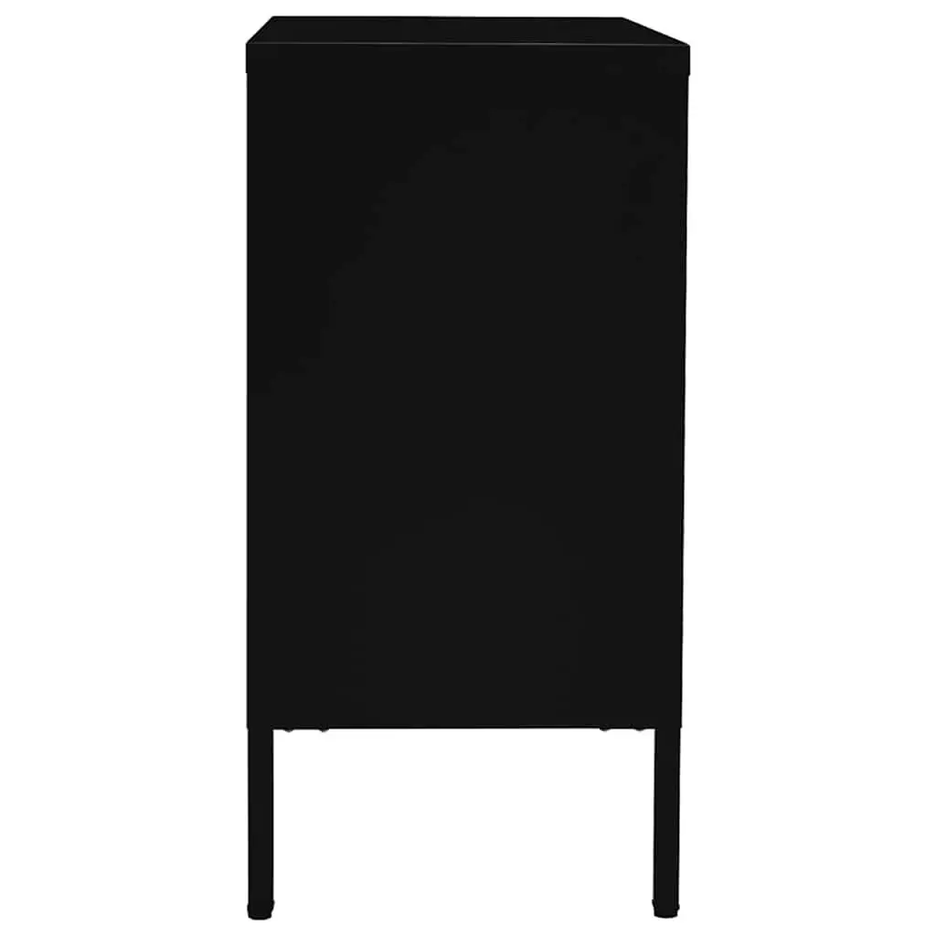 Black Steel and Glass Sideboard Cabinet