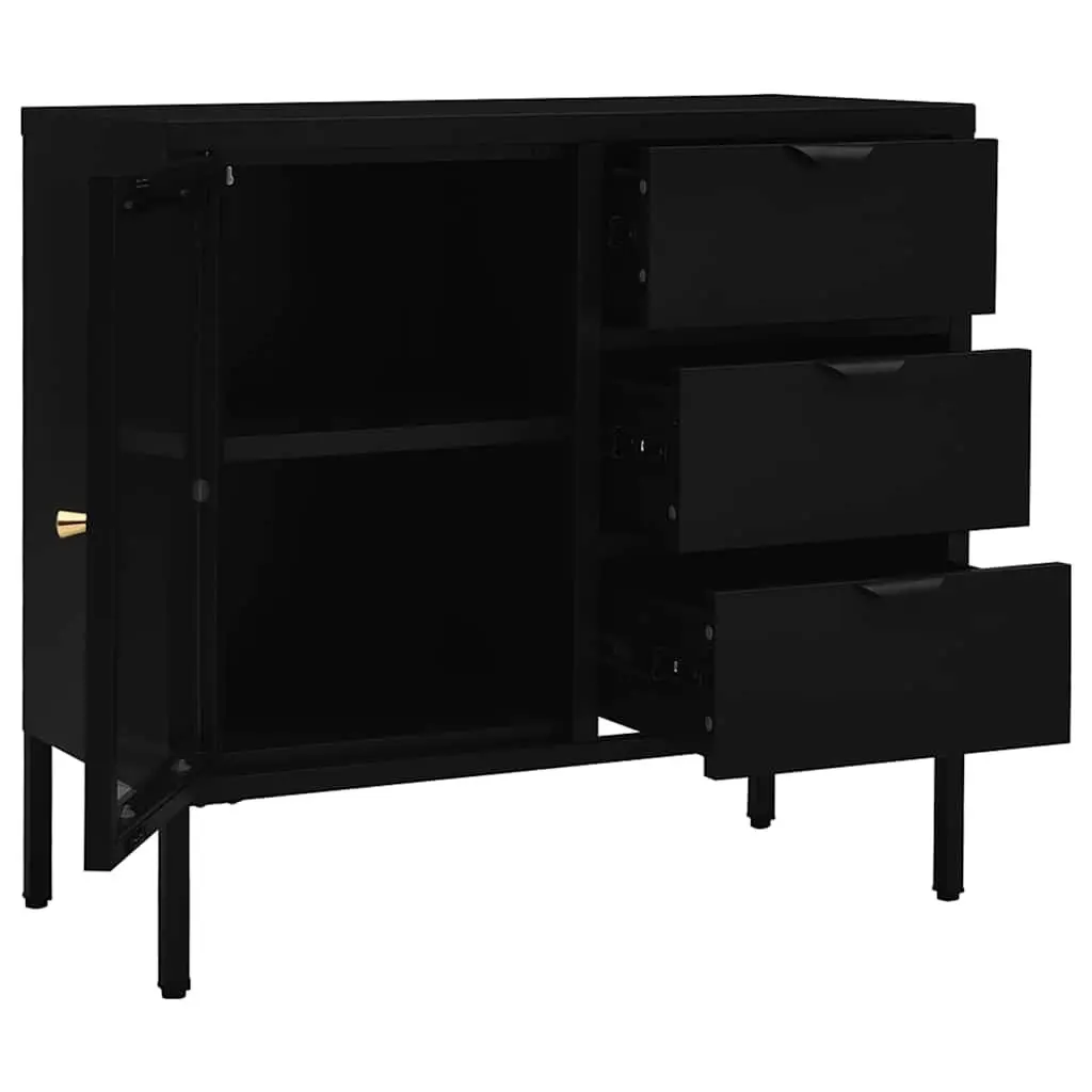 Black Steel and Glass Sideboard Cabinet