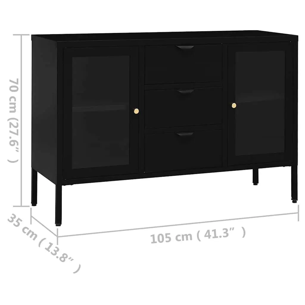 Sideboard Black 105x35x70 cm Storage Cabinet with Tempered Glass Drawers