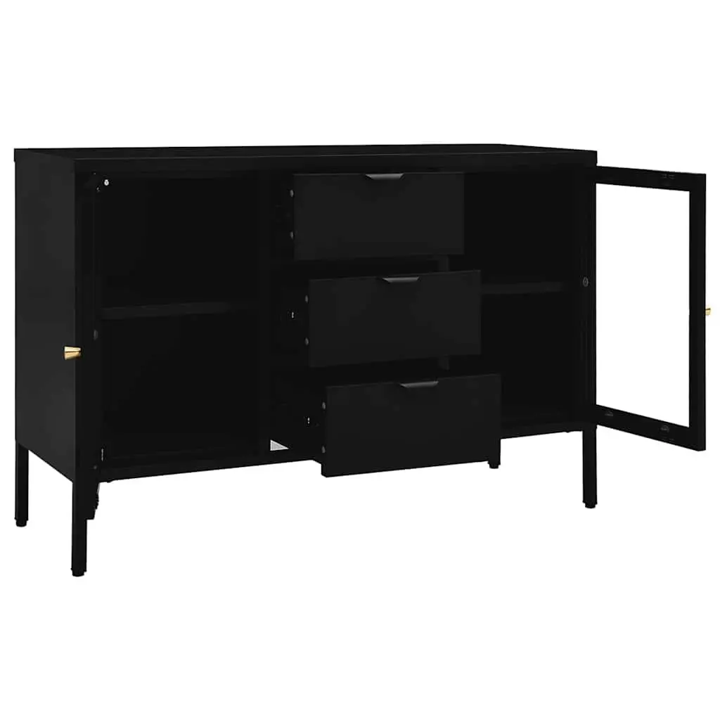 Sideboard Black 105x35x70 cm Storage Cabinet with Tempered Glass Drawers