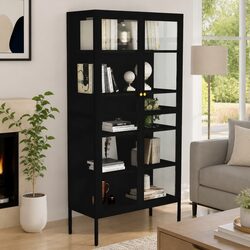 Display Cabinet Specifications: Black Steel & Glass, 90x40x180 cm