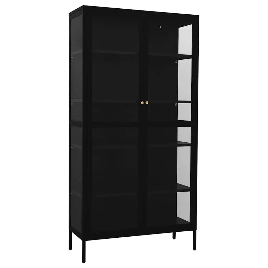 Display Cabinet Black Storage Furniture 90x40x180 cm Steel Tempered Glass