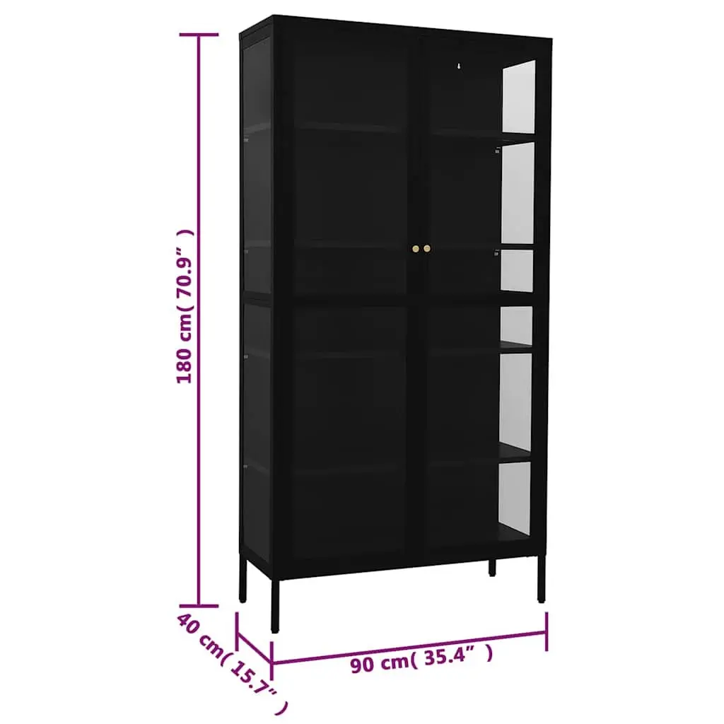 Display Cabinet Black Storage Furniture 90x40x180 cm Steel Tempered Glass