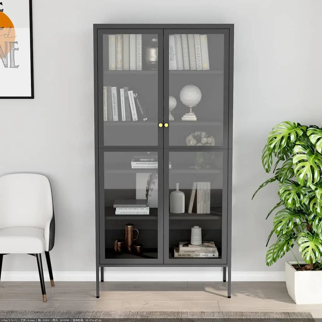 Display Cabinet Anthracite Storage Unit Adjustable Shelves Home Furniture