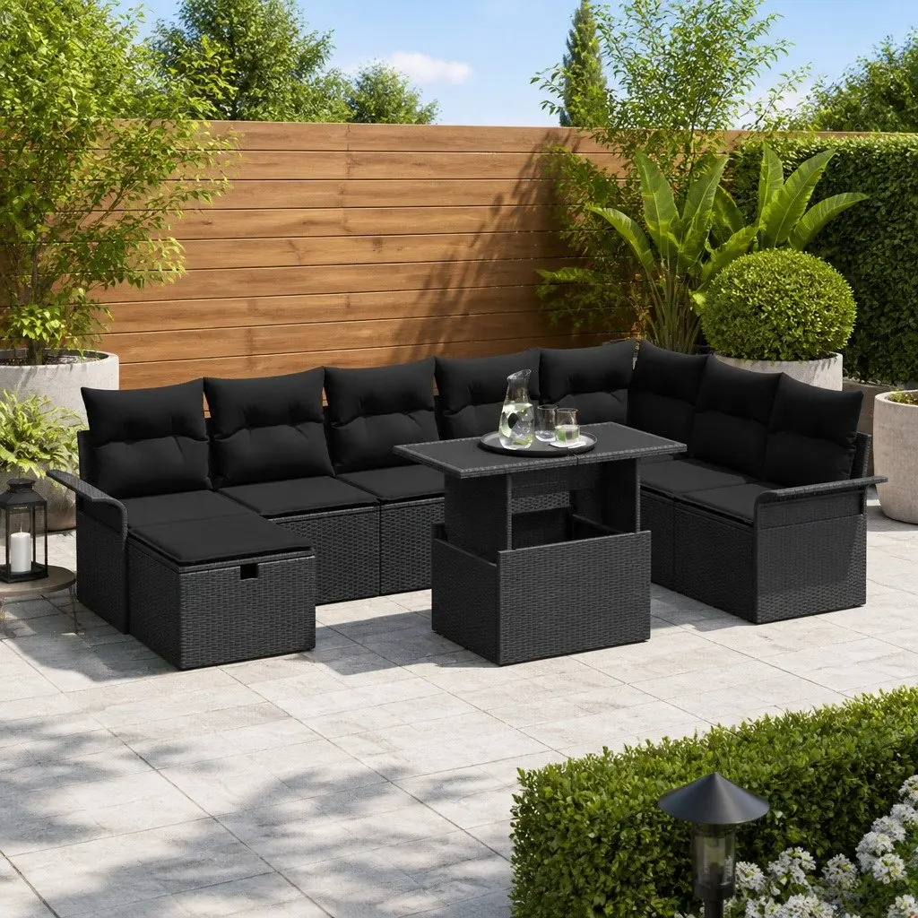 Modular Garden Sofa Set for Outdoor Use 9 Piece Black