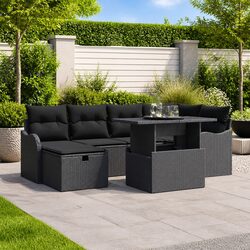 Garden Sofa Set 7 pcs Black Outdoor Furniture Modular Patio Lounge with Cushion