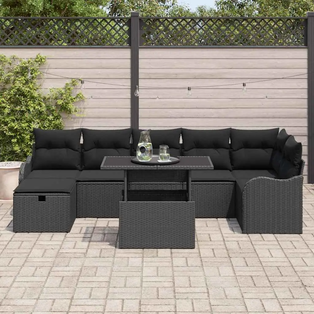 Garden Sofa Set 8 Piece Modular Outdoor Furniture Black Poly Rattan With