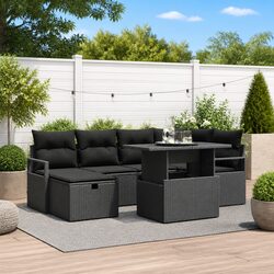 7-Piece Modular Outdoor Sofa Set in Black Poly Rattan