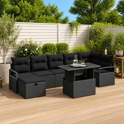 Outdoor Garden Sofa Set 8 Piece Modular Lounge Black Poly Rattan Patio Furniture