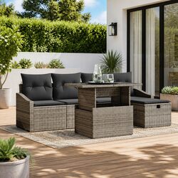 Garden Sofa Set 6 Pieces in Grey with Height-Adjustable Table