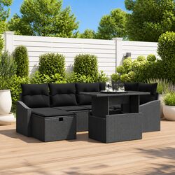 Garden Sofa Set Modular Outdoor Furniture 7 Pieces Black Poly Rattan Patio