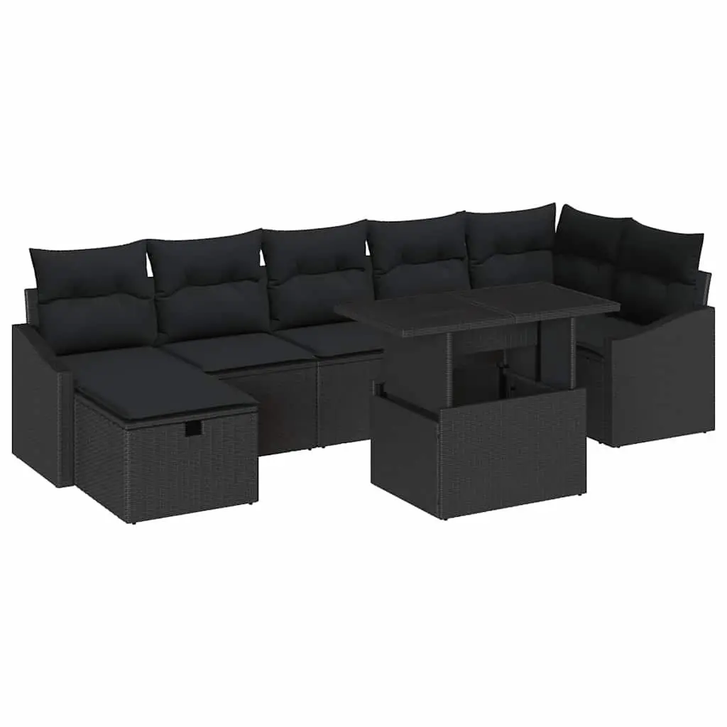 8-Piece Black Poly Rattan Garden Sofa Set