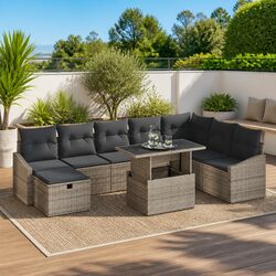 9-Piece Garden Sofa Set with Height-Adjustable Table
