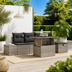 6-Piece Grey Garden Sofa Set - Modular & Height-Adjustable