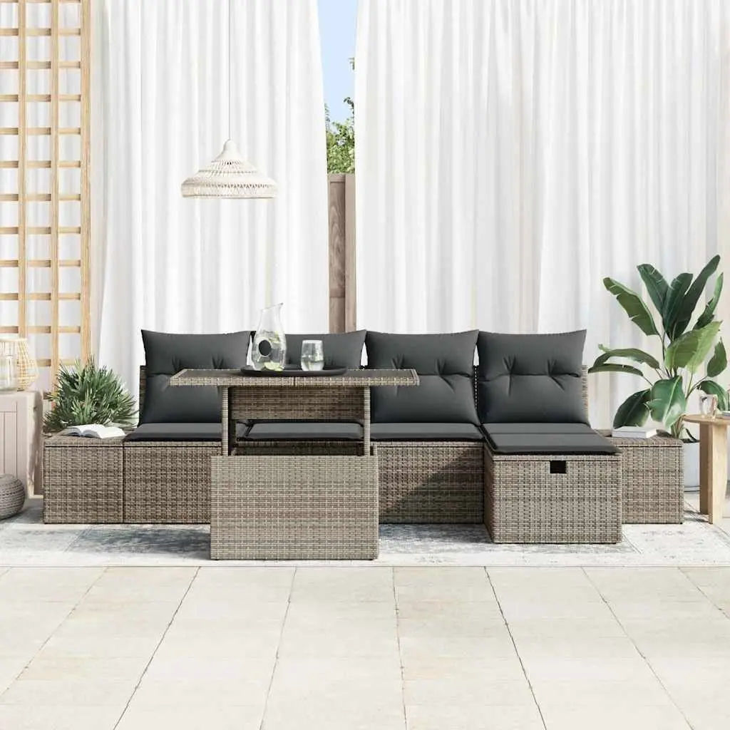 Modular Garden Sofa Set Height-Adjustable 6 Piece Outdoor Furniture Grey Poly