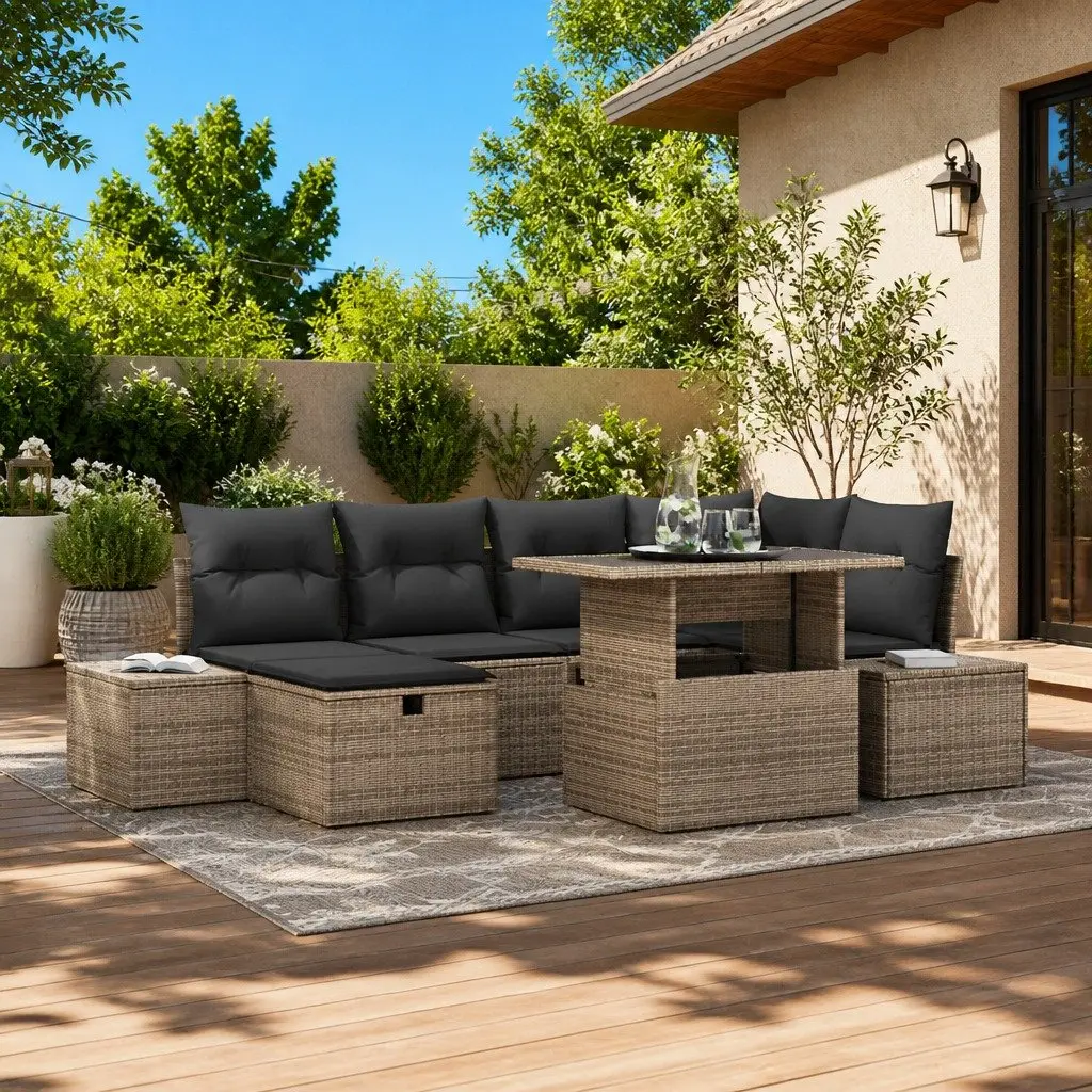 Modular Garden Sofa Set Outdoor Living 7 Piece Height-Adjustable Grey