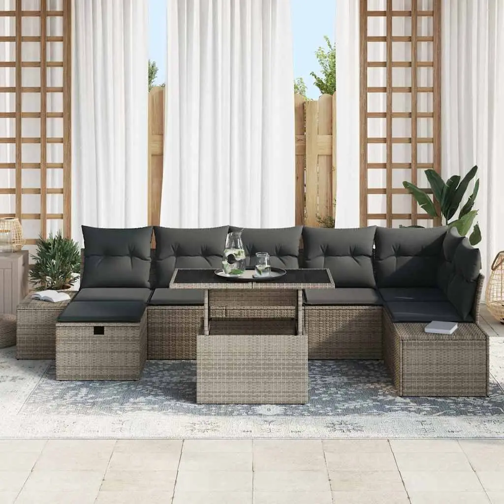 Modular Garden Sofa Set 8-Piece Height-Adjustable Grey Poly Rattan Outdoor
