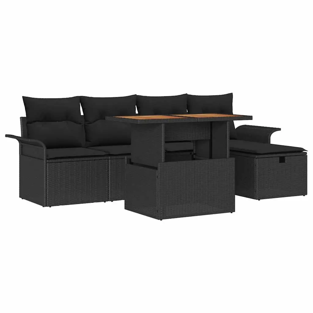 Garden Sofa Set 6-Piece Outdoor Furniture Height Adjustable Black Poly Rattan