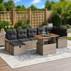 8-Piece Garden Sofa Set: Grey Poly Rattan Construction