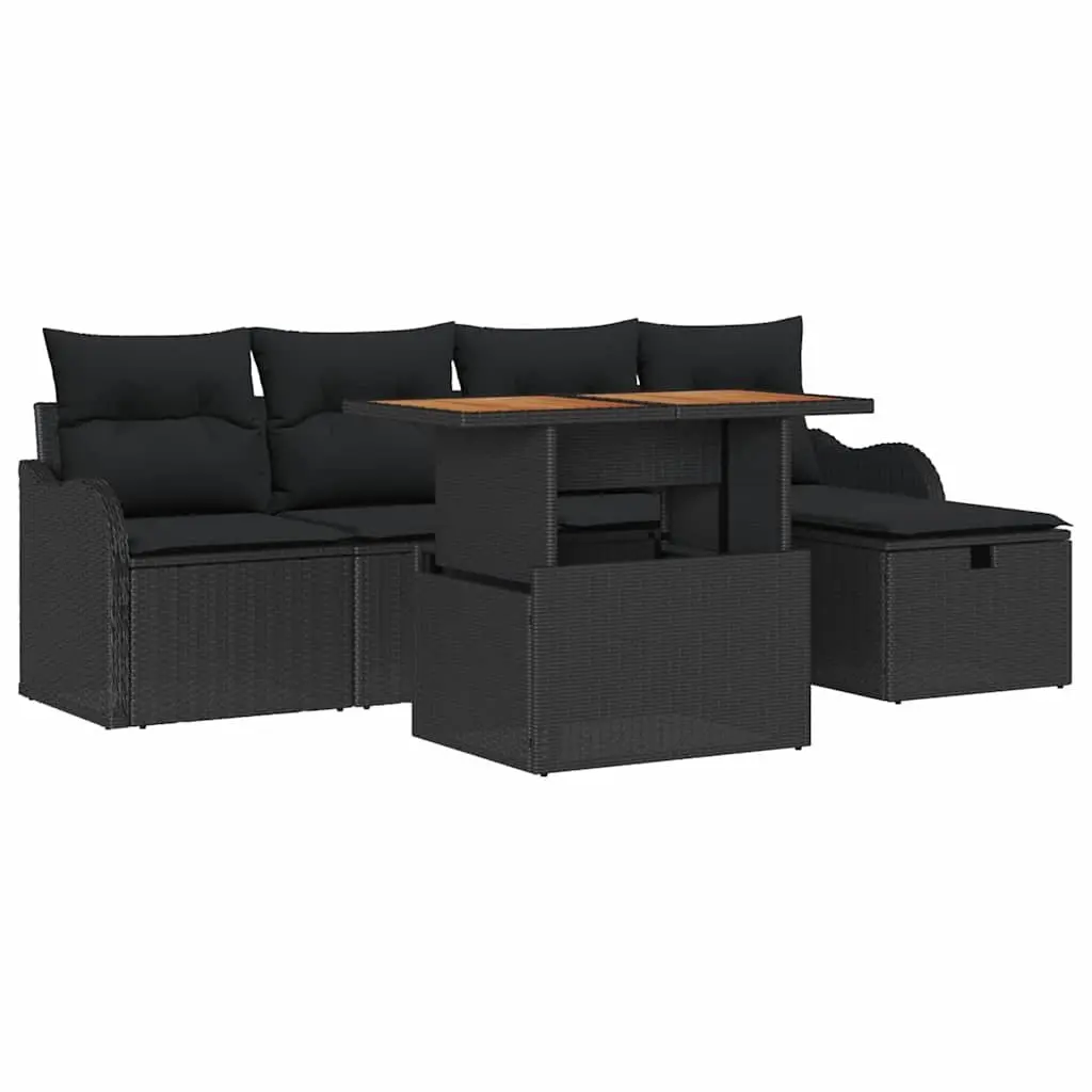 Garden Sofa Set Outdoor Patio Furniture 6 Pieces Black Rattan