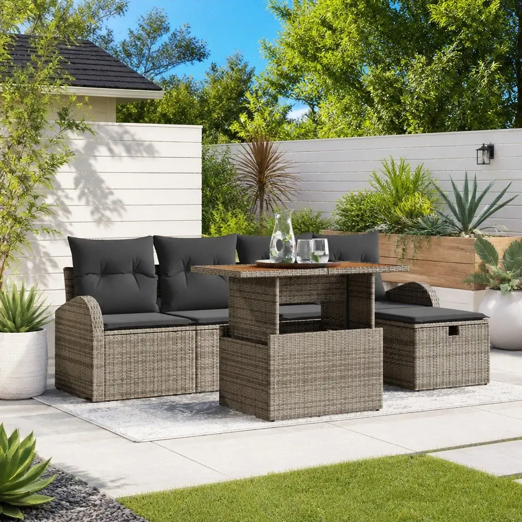 Garden Sofa Set for Outdoor Use 6 Piece Poly Rattan with Height Adjustable Seating