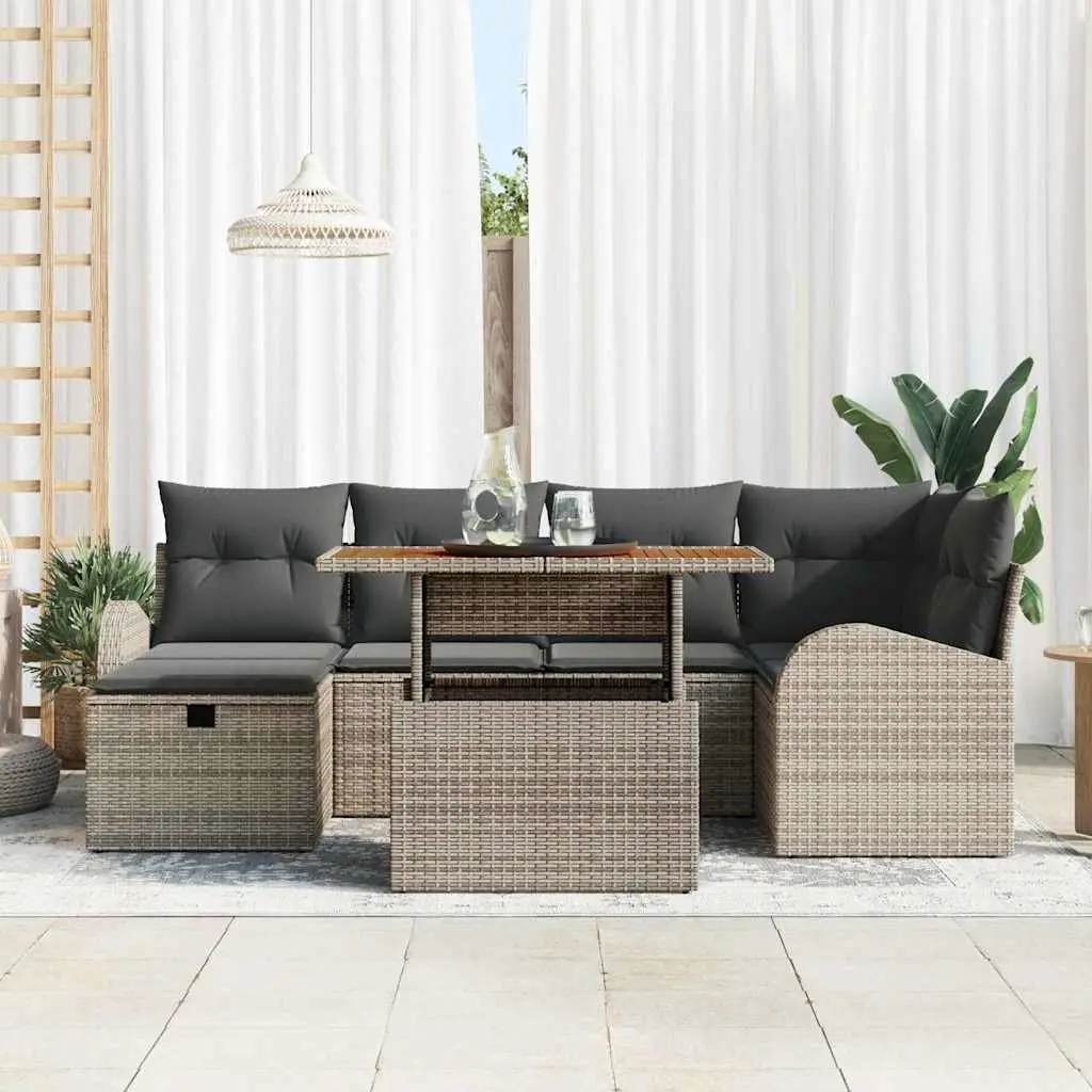 Garden Sofa Set 7 Piece Outdoor Furniture Height Adjustable Grey Poly Rattan