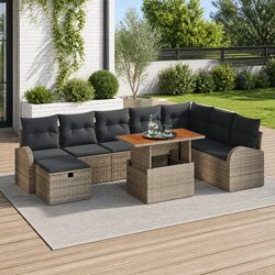 Garden Sofa Set Specifications: 9 Pieces in Grey Poly Rattan