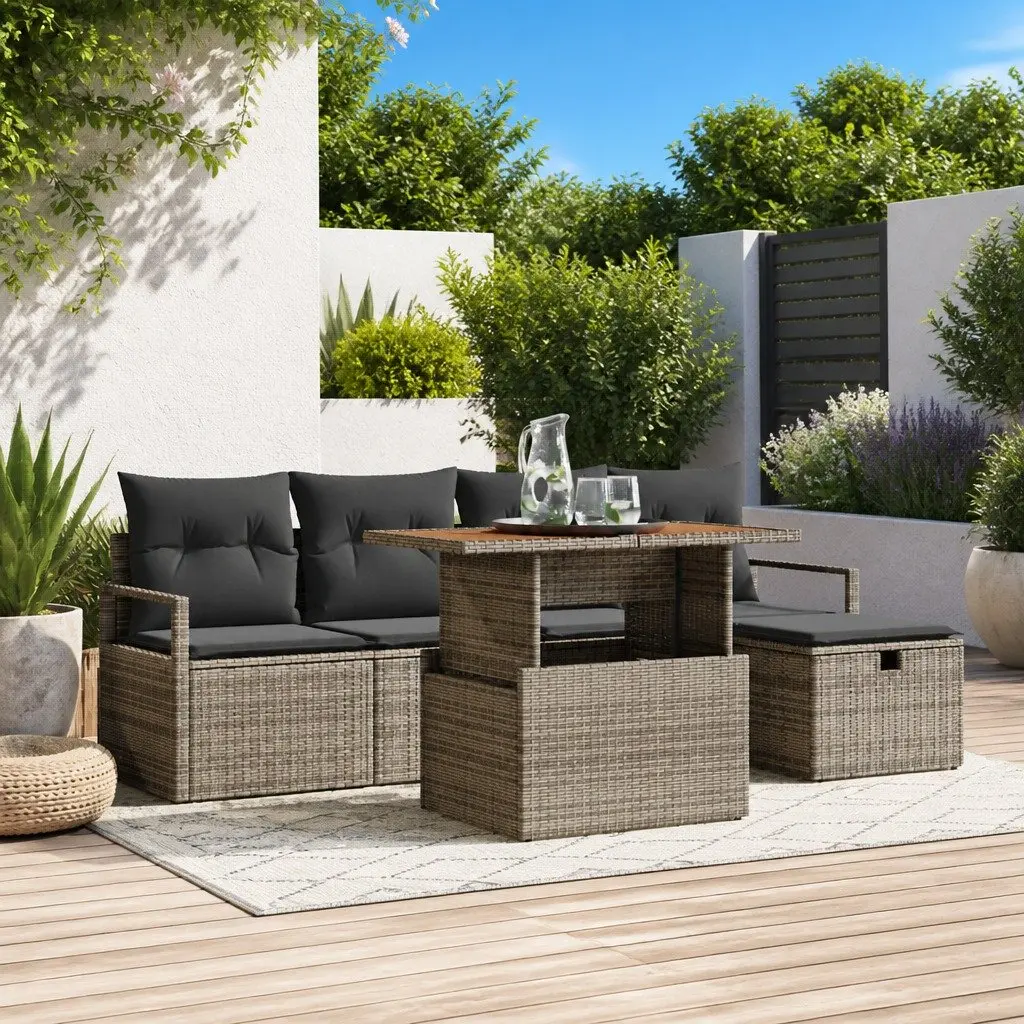 Garden Sofa Set Outdoor Furniture 6 Piece Grey Poly Rattan