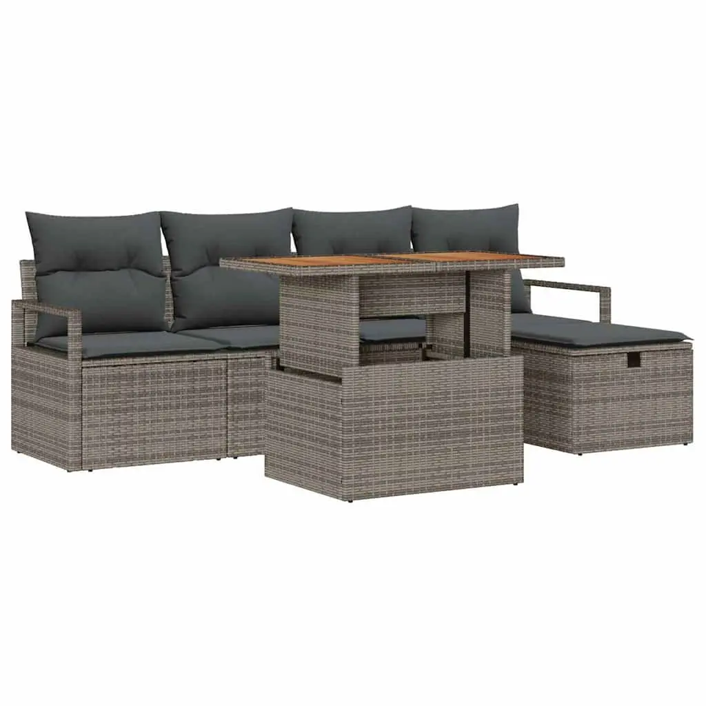 Garden Sofa Set Outdoor Furniture 6 Piece Grey Poly Rattan