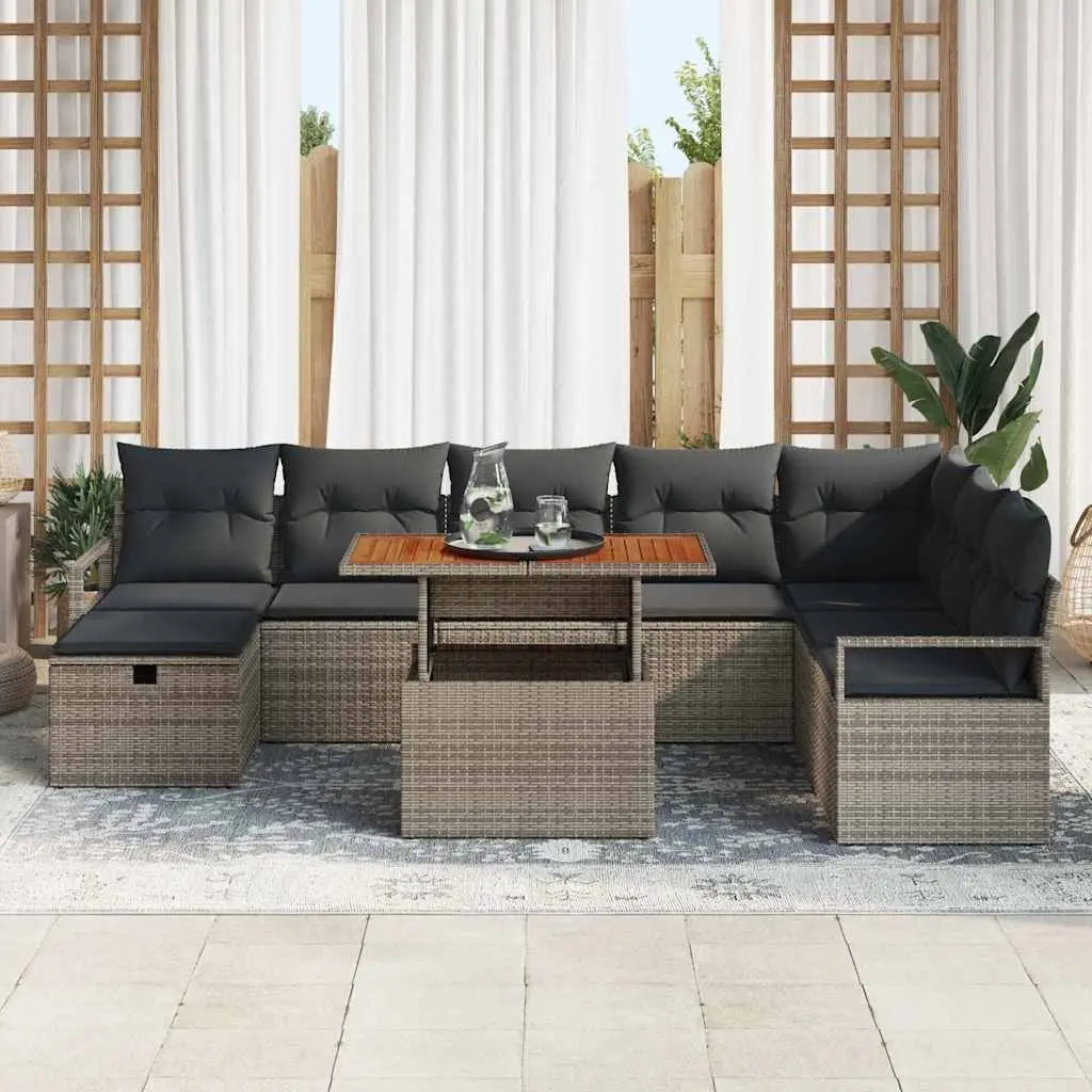 9-Piece Height-Adjustable Grey Rattan Sofa Set