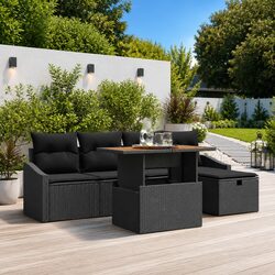Garden Sofa Set: 6 Pieces with Black Poly Rattan Design