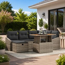 7-Piece Garden Sofa Set: Grey Poly Rattan Construction