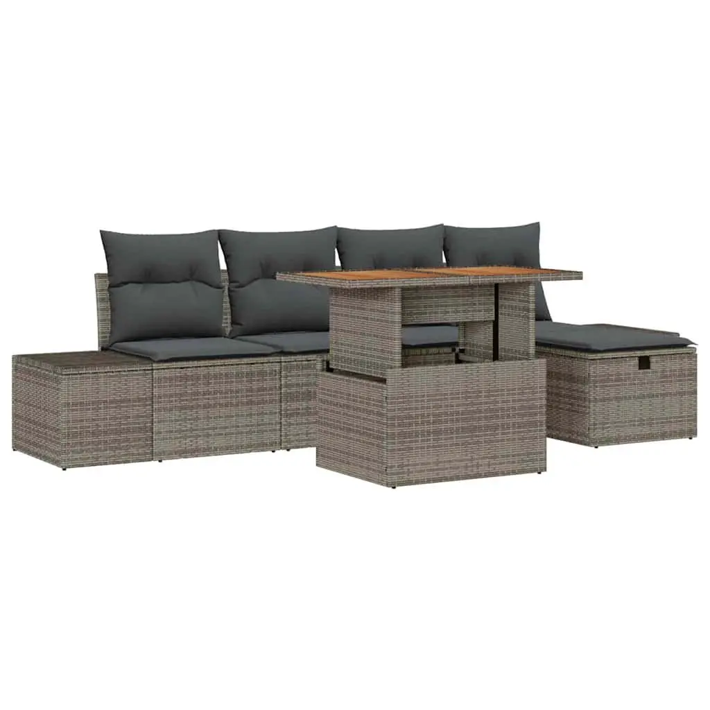 Garden Sofa Set Outdoor Furniture Height-Adjustable 6 Piece Grey Poly Rattan