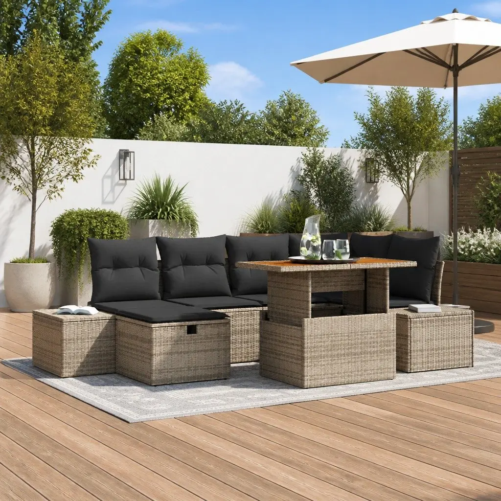 Garden Sofa Set Outdoor Use 7 Pieces Grey Poly Rattan
