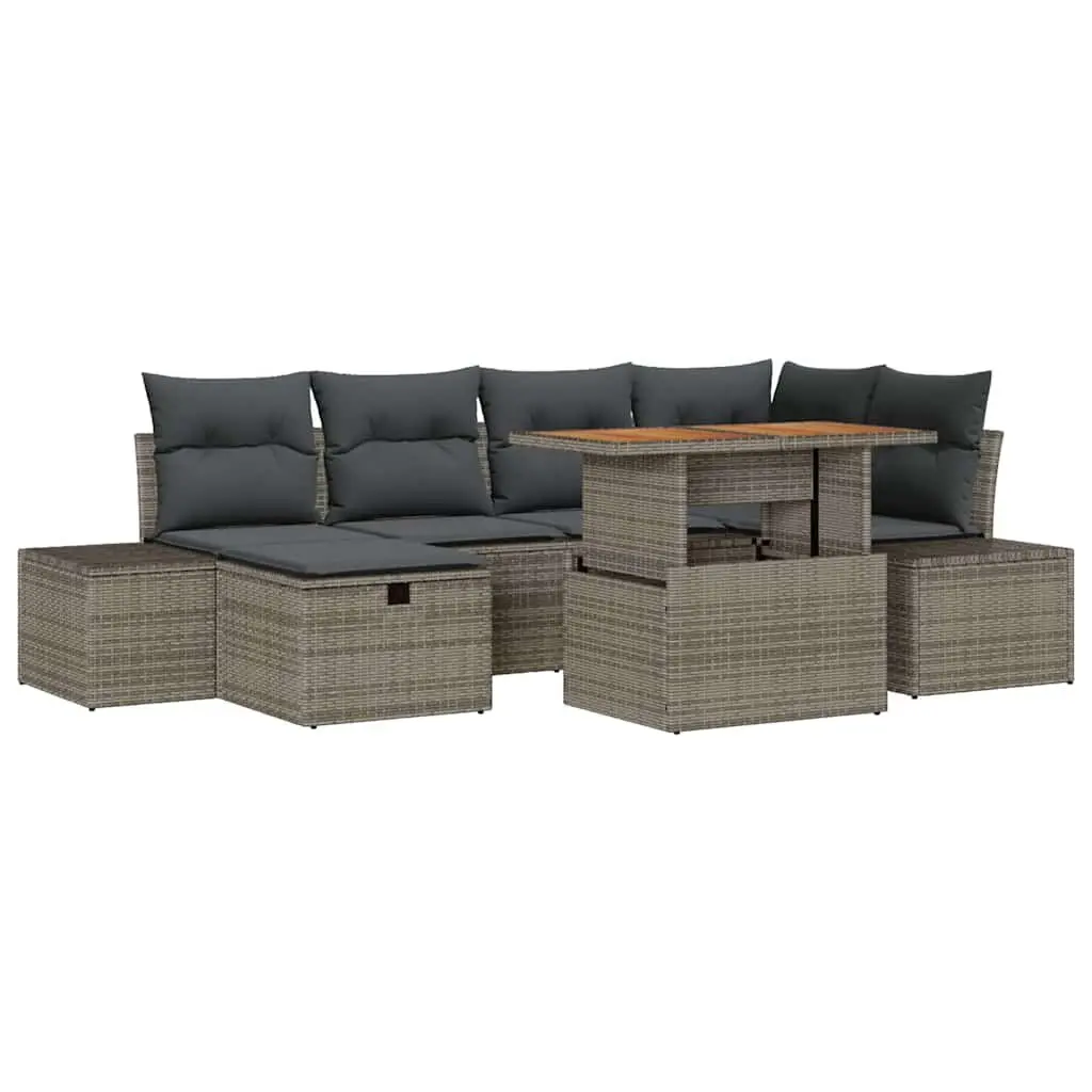 Garden Sofa Set Outdoor Use 7 Pieces Grey Poly Rattan